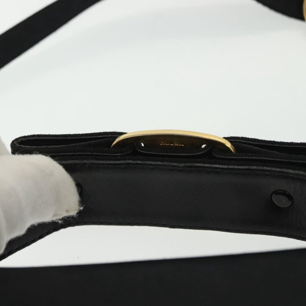 Authentic Salvatore Ferragamo Vala Shoulder Bag Satin Black Gold - Picture 6 of 16